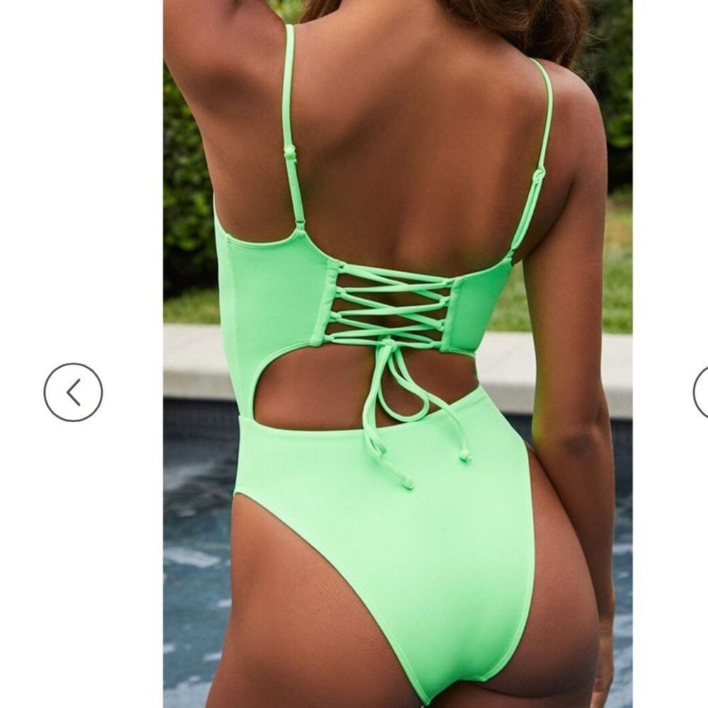 Meyeeka Womens Scoop Neck Cut Out Front Lace Up Back High Cut Monokini One Piece